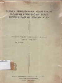 Survey pengusahaan nilam rakjat di daerah Atjeh bagian Barat Prop. D.I. Atjeh