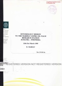 Image of Entomology mission to the Marihat (IOPRI) oil palm research station Sumatra-Indonesia 12th-21st March 1995.