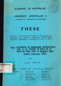 Recherche De Marqueurs Enzymatiques Lies A La Teneur En Huile De La Pulpe Du Fruit Chez Le Palmier A Huile