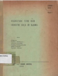 Usaha tani tebu dan industri gula di Djawa, Bagian I